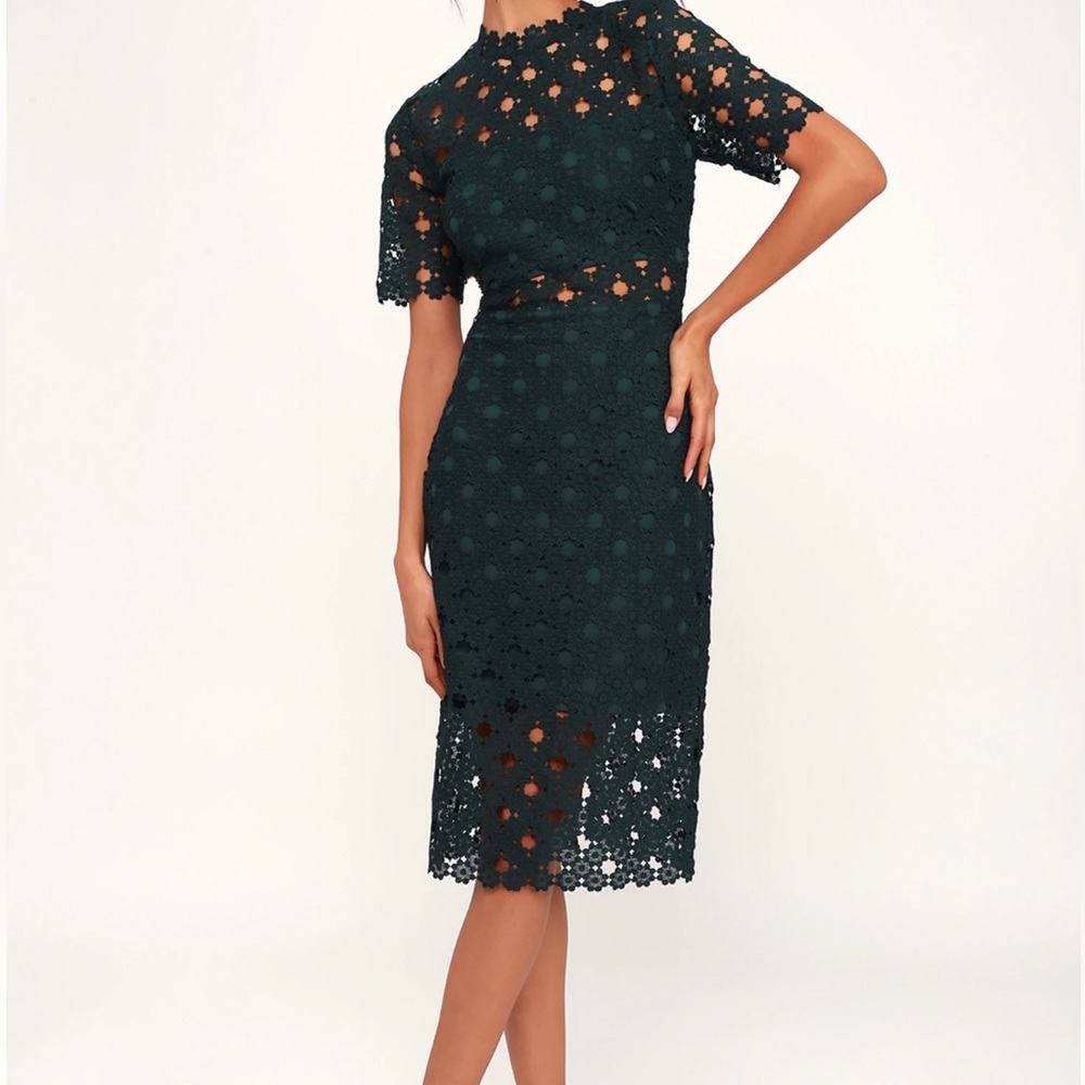 Lulu’s Heartfelt Green Lace Cocktail Dress